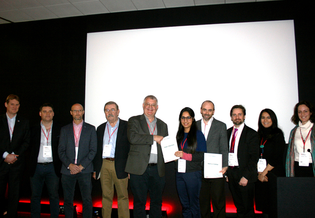 From left: Nick Hopper, Monodraught; Niall Gibson, IES; Dave Cocking, DesignBuilder; Alan Jones, EDSL; Darren Woolf, BSG chair; Shikha Bhardwaj and Herman Calleja, winners from ChapmanBDSP; and judges Darren Coppins, Rokia Raslan and Gabriela Costa