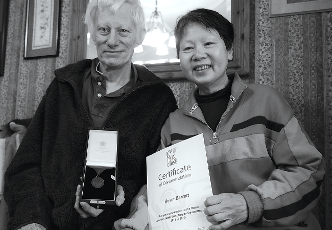 Kevin Barrett, with his wife Irene, receiving the Region’s Medal and his CIBSE Certificate of Commendation