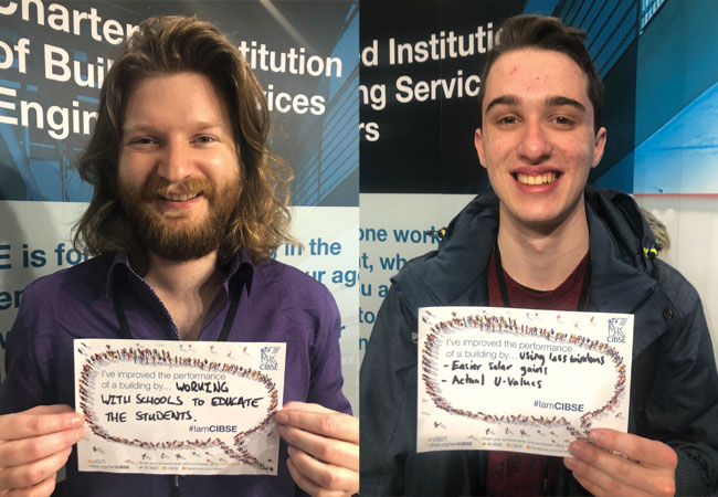 Joe William and Dylan Clark with #IamCIBSE postcards